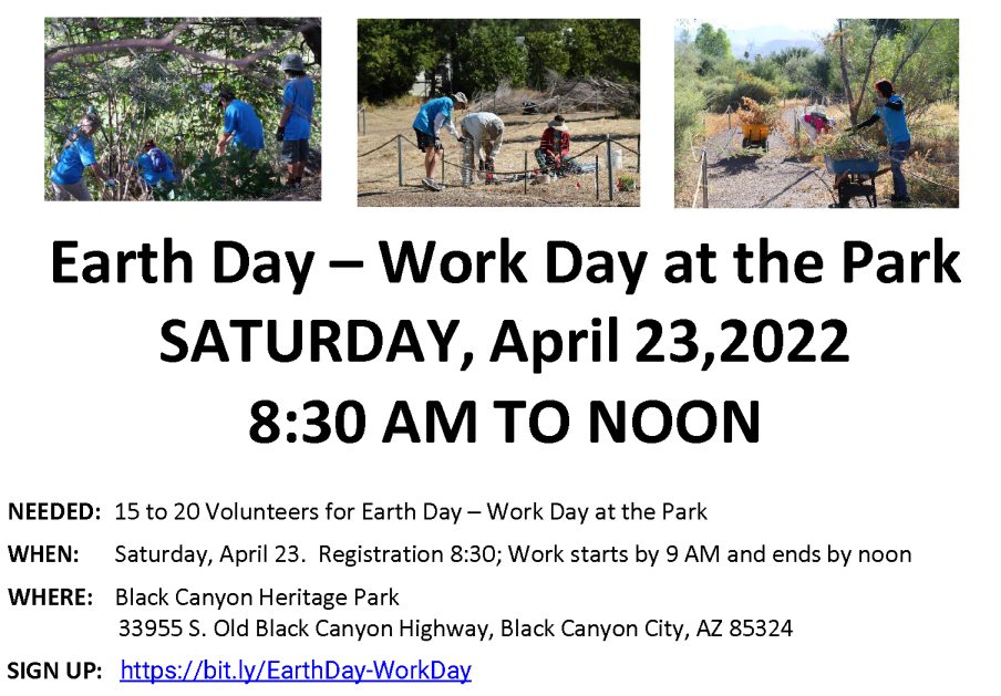 Earth Day - Work Day April 23 at Black Canyon Heritage Park 